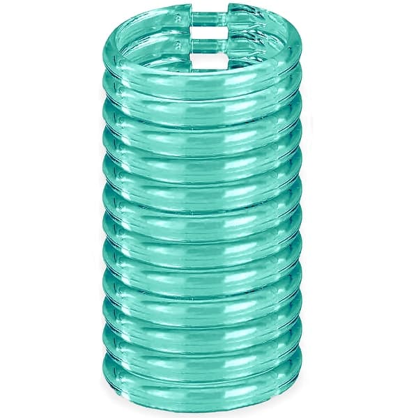 12 Piece Premium Plastic Teal Blue Shower Curtain Hooks Rings Round 2.3